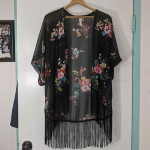 Xhilaration black sheer floral kimono top
